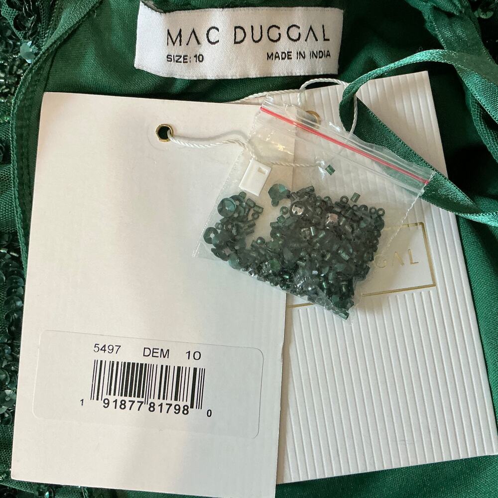 Mac Duggal 5497 Sequined Long Sleeve A-Line Gown Emerald Green Size 10 Dress - Picture 10 of 12
